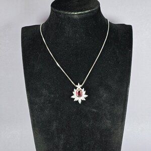 Elegant‎ Silver-Plated Synthetic Ruby Pendant Necklace (NWOT)